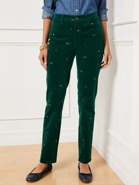Talbots Christmas Embroidered Green Corduroy Pants